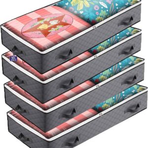 90L 4 Pack Under bed Storage Containers, Clear Top Blanket Storage with Reinforced Handles & Dual Zippers. Under the bed clothing storage Bins for Shoe, Comforter, Linen Sheet.